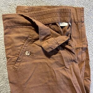 Cato‎ Women's Brown Linen Blend Cargo Capri Pants Medium Elastic Cargo Pockets